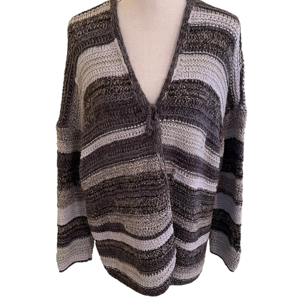 J. Jill Grey Mixed Knit Chunky Open Front Cardigan LP
